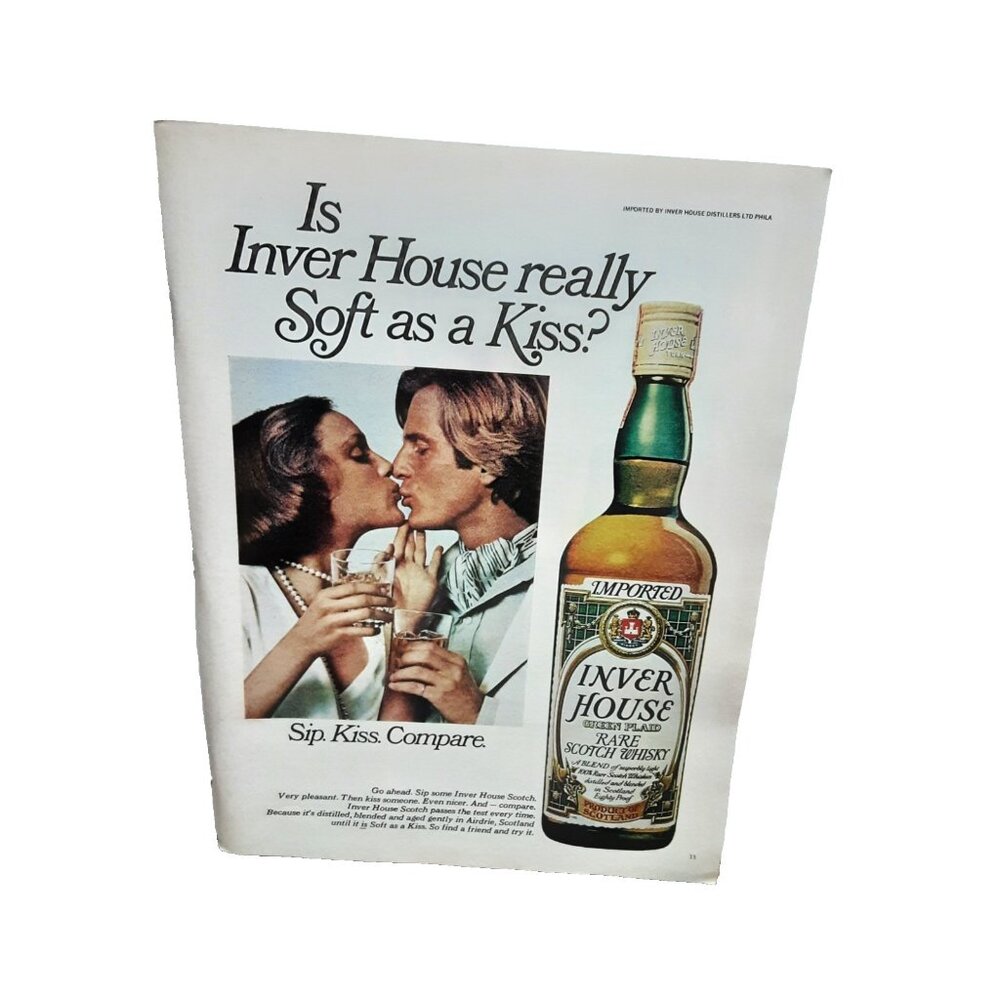1974 Inver House Scotch Print Ad Rare Whisky Imported Liquor Couple Kissing